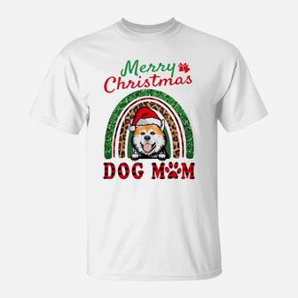 Akita Inu Santa Dog Mom Boho Rainbow Funny Christmas T-Shirt | Crazezy DE
