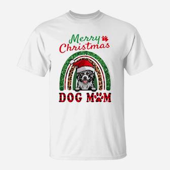 Akita Santa Dog Mom Boho Rainbow Funny Christmas T-Shirt | Crazezy