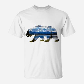Alaskan Bear With Lake & Mountain Souvenir Hoodie T-Shirt | Crazezy