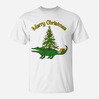 Alligator Gator With Xmas Tree Gifts Holiday Merry Christmas Sweatshirt T-Shirt | Crazezy