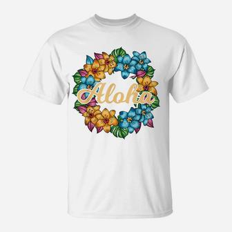 Aloha Hawaii Hawaiian Lei Flower Luau Hawaiian Party Beach T-Shirt | Crazezy