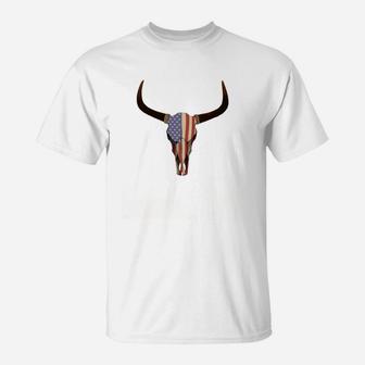 American Flag Cow Skull Bull Skull T-Shirt - Thegiftio UK