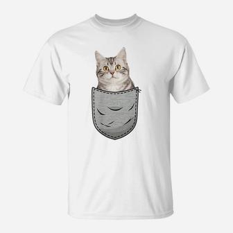 American Shorthair Cat Chest Pocket Pocket Cat Owner T-Shirt | Crazezy
