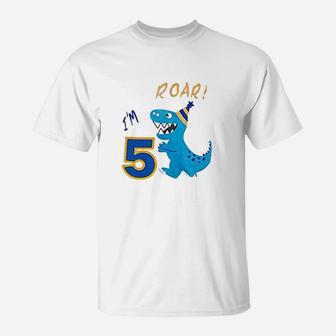 Amztm 5Th Birthday Dinosaur Dino Themed Bday Party 5 Year Old Boy T-Shirt | Crazezy CA