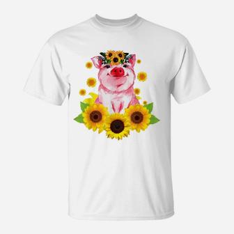 Animal Farmer Farm Gift Idea Women Girls Flower Crown Pig T-Shirt | Crazezy CA