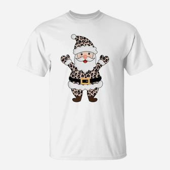 Animal Leopard Print Santa Claus Pattern Christmas Xmas Gift T-Shirt | Crazezy