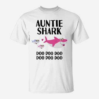 Auntie Shark Doo Doo Christmas Birthday Aunt Gift T-Shirt | Crazezy