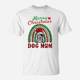 Australian Cattle Santa Dog Mom Boho Rainbow Funny Christmas Raglan Baseball Tee T-Shirt | Crazezy