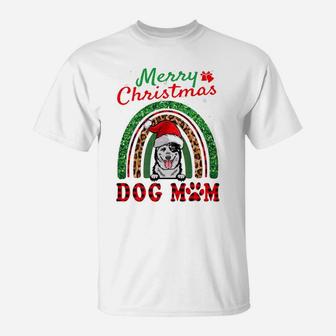 Australian Cattle Santa Dog Mom Boho Rainbow Funny Christmas T-Shirt | Crazezy