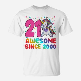 Awesome Since 2000 Dabbing Unicorn 21 Year Old 21St Birthday T-Shirt | Crazezy