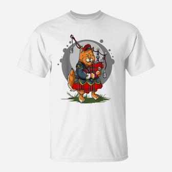 Bagpipe Cat Playing Bagpipes Scottish Music Kitten Lovers T-Shirt | Crazezy AU