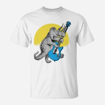 Bassasaurus Funny Triceratops Dinosaur Electric Bass T-Shirt | Crazezy