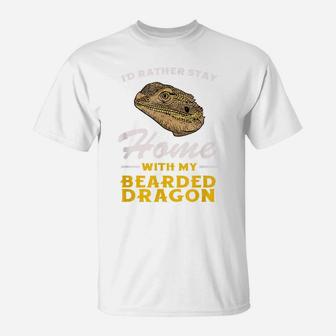Bearded Dragon Stay Home Funny Pagona Lizard Reptile T-Shirt | Crazezy