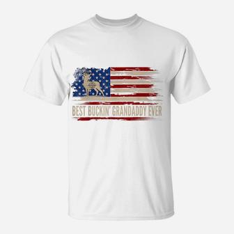 Best Buckin' Grandaddy Ever American Usa Flag Deer Hunting T-Shirt | Crazezy DE