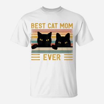 Best Cat Mom Ever Vintage Retro Style Black Cats Lover T-Shirt | Crazezy
