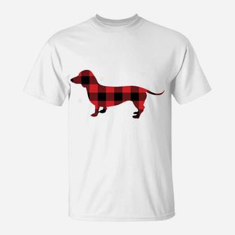 Best Dachshund Dad Ever Red Plaid Christmas For Dog Lovers T-Shirt | Crazezy