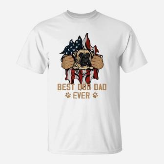 Best Dog Dad Ever Bull Mastiff Dog American Flag T-Shirt | Crazezy CA