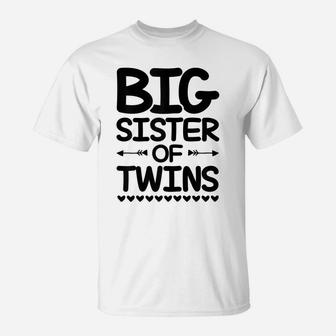 Big Sister Of Twins Sister Love Siblings Family T-Shirt | Crazezy