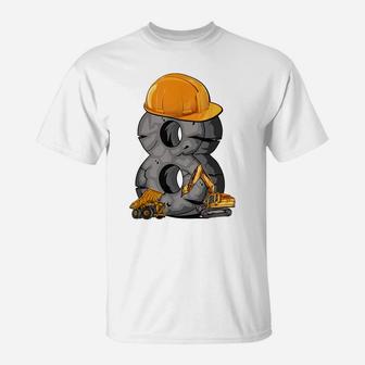 Birthday Boy 8 Construction Vehicle Excavator 8Th Birthday T-Shirt | Crazezy AU