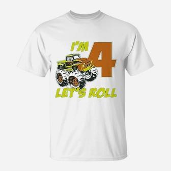 Birthday Gift For 4 Year Old Boy Truck 4Th Birthday T-Shirt | Crazezy