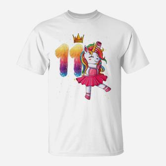 Birthday Girl Unicorn 11Th Eleven Yearstie Dye Ballet Dancer T-Shirt | Crazezy AU