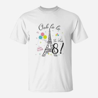 Birthday Party Eiffel Tower Oh La La I Am 8 Girl T-Shirt | Crazezy
