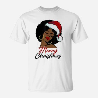 Black African American Santa Apparel Christmas Melanin Women T-Shirt | Crazezy UK