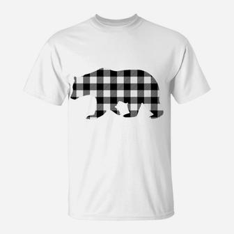Black And White Buffalo Plaid Bear Christmas Pajama T-Shirt | Crazezy DE