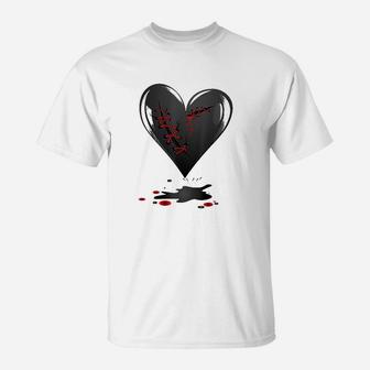 Black Bleeding Cut Open Broken Healing Heart Goth Valentine T-Shirt | Crazezy CA