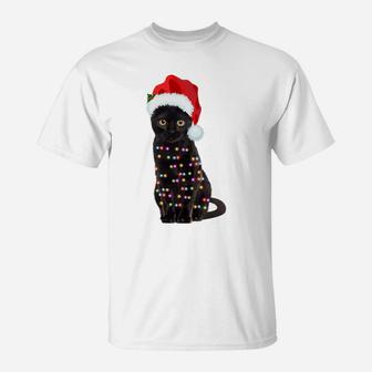 Black Cat Christmas Lights Cat Lover Christmas Sweatshirt T-Shirt | Crazezy CA