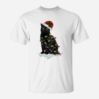 Black Cat Christmas Tree Deco Lights Funny Xmas Cat Gift Sweatshirt T-Shirt | Crazezy AU
