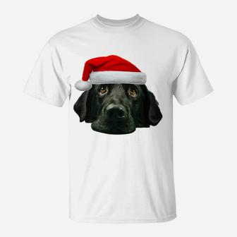 Black Lab Shirt Cute Santa Hat Image Funny Christmas Gift T-Shirt | Crazezy CA