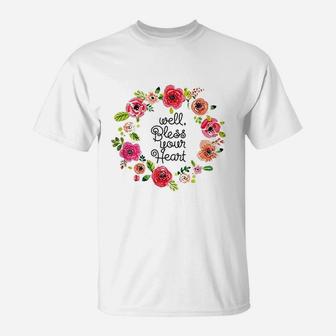 Bless Your Heart Watercolor Floral Flowers Southern T-Shirt | Crazezy DE