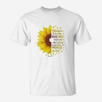 Blessed Christian Verse Religious Gift Women Sunflower T-Shirt | Crazezy