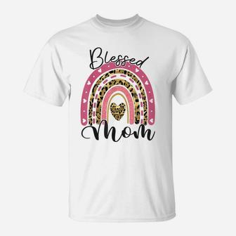 Blessed Mom Funny Leopard Boho Rainbow Mom Life T-Shirt | Crazezy