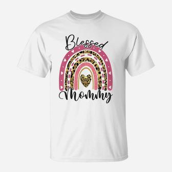 Blessed Mommy Funny Leopard Boho Rainbow Mommy Life T-Shirt | Crazezy