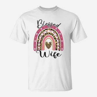 Blessed Wife Funny Leopard Boho Rainbow Wife Life T-Shirt | Crazezy UK