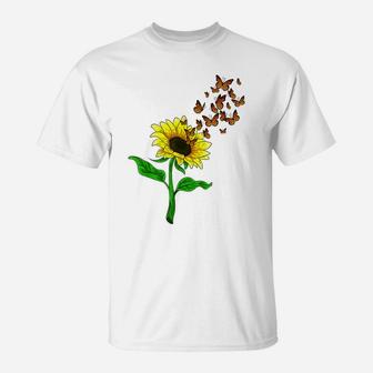 Blossom Butterflies Yellow Flower Butterfly Sunflower T-Shirt | Crazezy