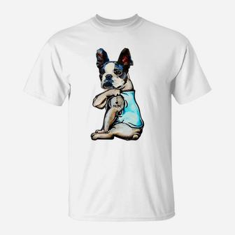 Boston Terrier I Love Mom Tattoo Mother's Day Gift T-Shirt | Crazezy