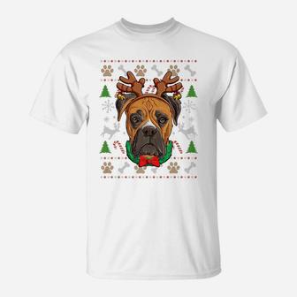 Boxer Ugly Christmas Reindeer Antlers Xmas Girls Kids Women T-Shirt | Crazezy DE