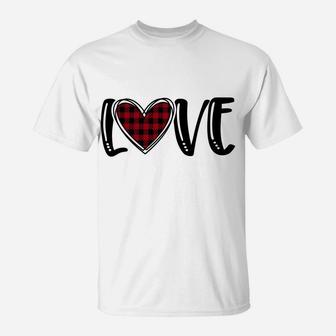 Buffalo Plaid Love Womens Valentines Day T-Shirt | Crazezy CA