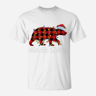 Buffalo Plaid Matching Christmas Middle Sister Bear Pajama T-Shirt | Crazezy