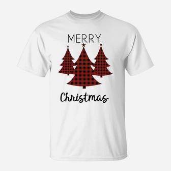 Buffalo Plaid Merry Christmas Tree Matching Family Xmas Tee T-Shirt | Crazezy CA
