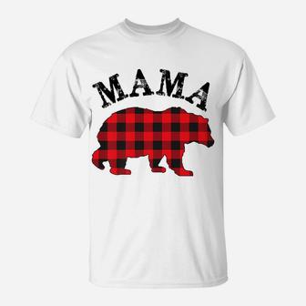 Buffalo Red Plaid Mama Bear Matching Couple Christmas Pajama T-Shirt | Crazezy