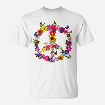 Butterfly Peace Sign Floral Flower Garden Nature T-Shirt | Crazezy
