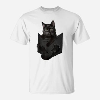 Cat Lovers Gifts Black Cat In Pocket Funny Kitten Face T-Shirt | Crazezy CA