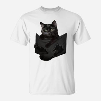 Cat Lovers Gifts Black Cat In Pocket Funny Kitten Face T-Shirt | Crazezy UK