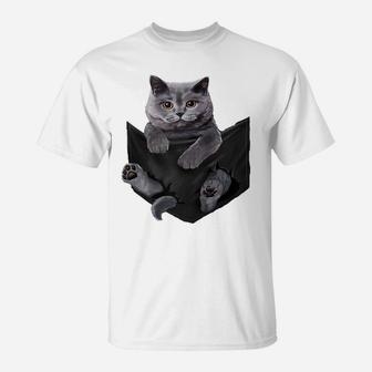 Cat Lovers Gifts British Shorthair In Pocket Funny Kitten Raglan Baseball Tee T-Shirt | Crazezy