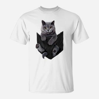 Cat Lovers Gifts British Shorthair In Pocket Funny Kitten T-Shirt | Crazezy UK