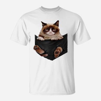 Cat Lovers Gifts Grumpy In Pocket Funny Kitten Face Raglan Baseball Tee T-Shirt | Crazezy AU